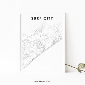 Surf City NC Map Print, North Carolina USA Map Art Poster, Topsail Island, City Street Road Map Print, Nursery Room Wall Office Decor