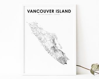 Vancouver Island BC Karte Print, British Columbia Kanada Karte Kunst Poster, Victoria, Road Map, Kinderzimmer Wand Büro Dekor, druckbare Karte