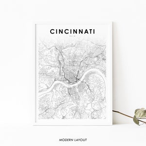 Cincinnati OH Map Print, Ohio USA Map Art Poster, Hamilton County, City Street Road Map Print, Nursery Room Wall Office Decor, Printable Map