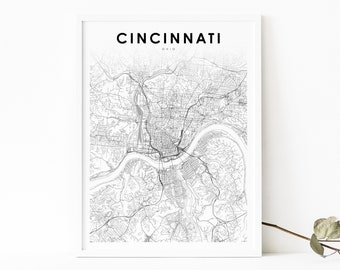 Cincinnati OH Map Print, Ohio USA Map Art Poster, Hamilton County, City Street Road Map Print, Nursery Room Wall Office Decor, Printable Map