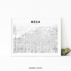 Mesa AZ carte impression, Arizona USA carte Art affiche, ville rue route carte impression, pépinière chambre mur bureau Decor, carte imprimable