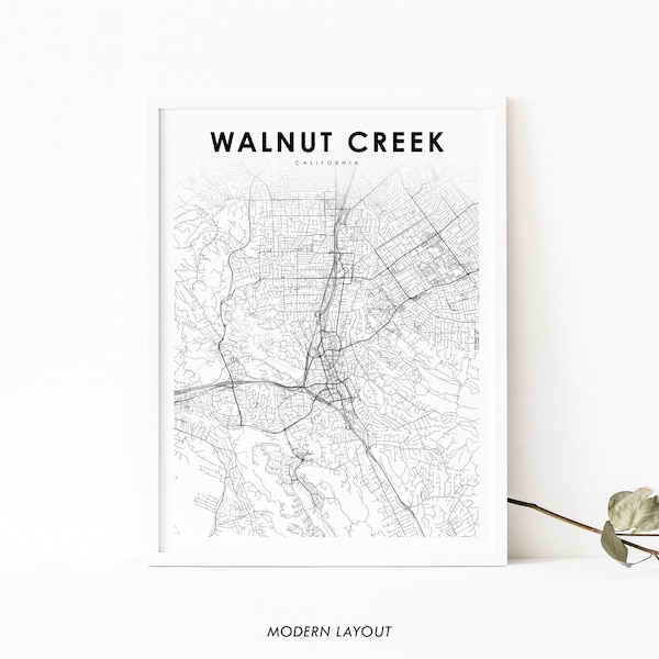 Walnut Creek CA carte impression, California USA carte Art affiche, Contra Coast, ville rue carte impression, pépinière chambre mur bureau Decor, carte imprimable