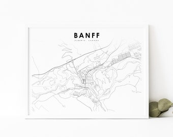Banff Alberta Map Print, AB Canada Map Art Poster, Canmore Canadian Rockies Street Road Map Print, Room Wall Office Decor, Printable Map