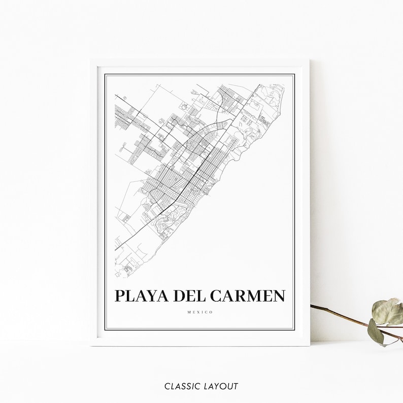 Playa del Carmen Mexico Map Print, Map Art Poster, Riviera Maya, City Street Road Map Print, Nursery Room Wall Office Decor, Printable Map image 2