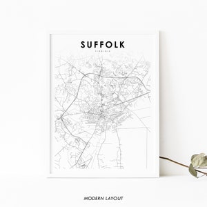 Suffolk VA Karte Druck, Virginia USA Karte Kunst Poster, Hampton Roads, Stadt Straße Karte Druck, Kinderzimmer Wand Büro Dekor, druckbare Karte