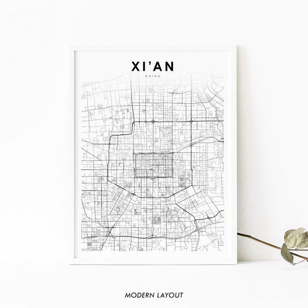 Xian China Map Print, Map Art Poster, Xi'an 西安市 西安 Shaanxi, City Street Road Map Print, Nursery Room Wall Office Decor, Printable Map