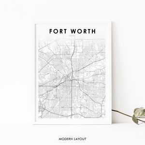 Fort Worth TX Map Print, Texas USA Map Art Poster, City Street Road Map Print, Nursery Room Wall Office Decor, Printable Map