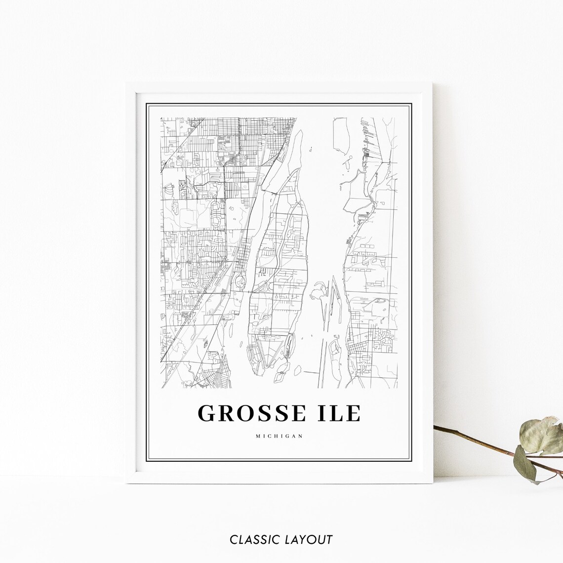 Grosse Ile MI Map Print Michigan USA Map Art Poster Wayne Etsy España