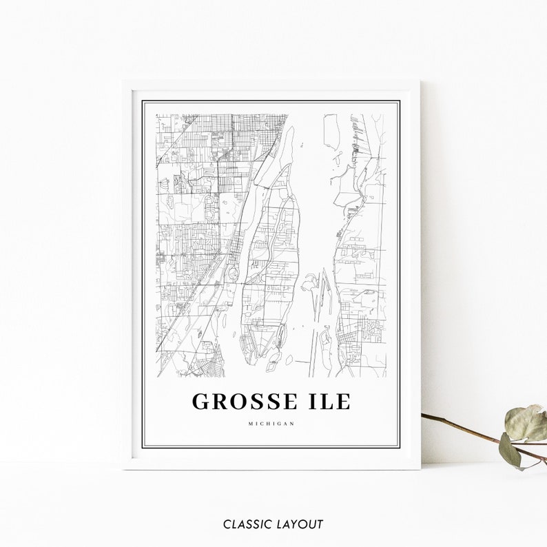 Grosse Ile MI Map Print Michigan USA Map Art Poster Wayne Etsy