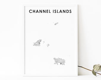 Channel Islands Map Print, UK United Kingdom Road Map Art Poster, Bailiwick Jersey Guernsey Map Art, Nursery Room Wall Office Decor