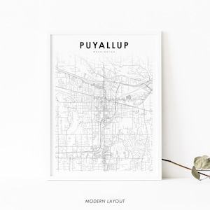 Puyallup WA kaart print, Washington USA kaart art poster, Pierce County, City Street wegenkaart print, kinderkamer muur kantoor decor, afdrukbaar