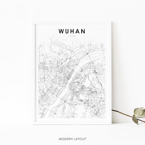 Wuhan China Karte Print, Karte Kunst Poster, 武汉市 武汉 Hubei 湖北省 湖北 , Stadt Straße Road Map Print, Kinderzimmer Wand Büro Dekor, druckbare Karte