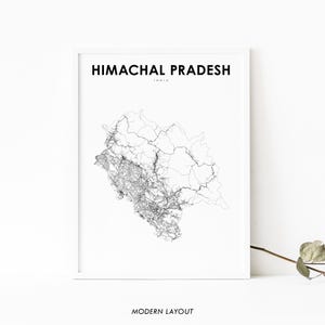 Himachal Pradesh Indien Karte Drucken, Straßenkarte Kunst Poster, Punjab Shimla Dharamsala, Stadt Straßenkarte Kunst, Zimmer Büro Wanddekor, druckbare Karte