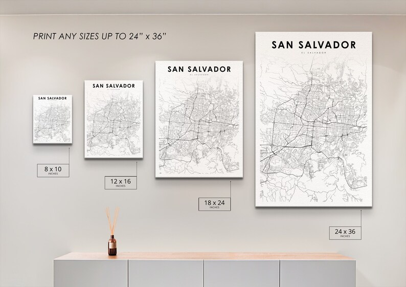 San Salvador El Salvador Map Print, Map Art Poster, City Street Road Map Print, Nursery Room Wall Office Decor, Printable Map image 5