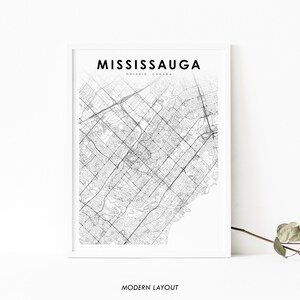 Impression de carte de Mississauga Ontario, ON Canada carte Art affiche, impression de carte routière de la rue de la ville, décor de bureau de mur de salle de pépinière, carte imprimable de Toronto