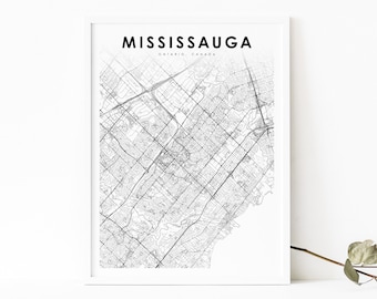 Mississauga Ontario Map Print, ON Canada Map Art Poster, City Street Road Map Print, Nursery Room Wall Office Decor, Toronto Printable Map