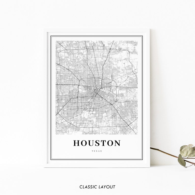 Houston TX Map Print, Texas USA Map Art Poster, City Street Road Map ...