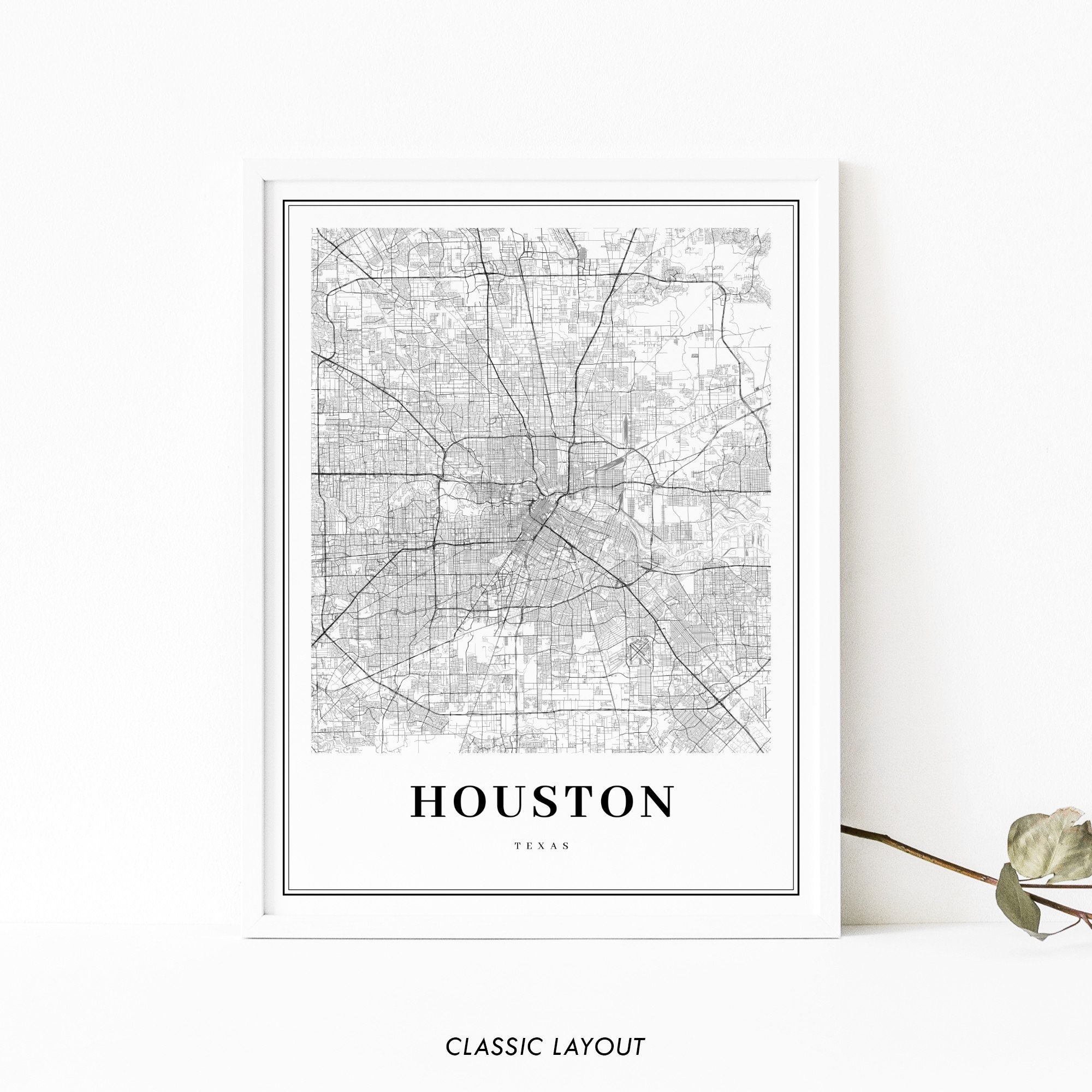 Houston TX Map Print, Texas USA Map Art Poster, City Street Road Map ...