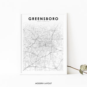 Greensboro NC Map Print, North Carolina USA Map Art Poster, City Street Road Map Print, Nursery Room Wall Office Decor, Printable Map