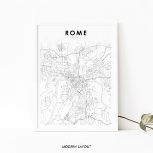 Rome GA carte impression, Géorgie USA carte Art affiche, comté de Floyd, impression de carte routière ville rue, décor de bureau mur salle de pépinière, carte imprimable