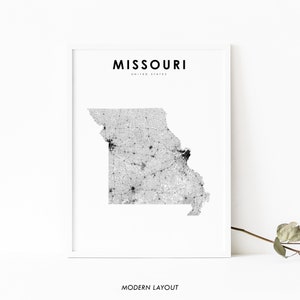 Missouri Karte Print, State Road Map Print, MO USA USA Karte Kunst Poster, St. Louis, Kinderzimmer Wand Büro Dekor, druckbare Karte