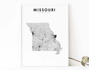 Missouri Map Print, State Road Map Print, MO USA United States Map Art Poster, St. Louis, Nursery Room Wall Office Decor, Printable Map