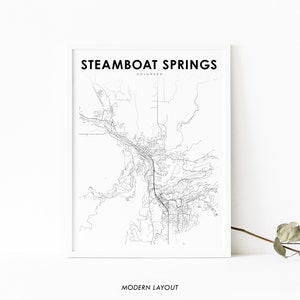 Steamboat Springs CO Kaart Print, Colorado USA Kaart Art Poster, City Street Road Map Print, Kinderkamer Kantoor Muur Decor, Afdrukbare kaart
