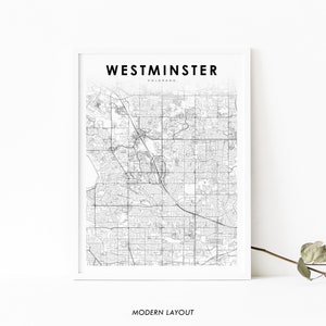 Westminster CO Map Print, Colorado USA Map Art Poster, Jefferson, City Street Road Map Print, Nursery Room Wall Office Decor, Printable Map