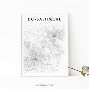 DC-Baltimore Karte Druck, Distrikt von Columbia Maryland DC MD Karte Kunst Poster, Straßen Karte Druck, Kinderzimmer Wand Büro Dekor, druckbare Karte