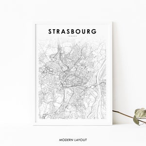 Straßburg Frankreich Karte Print, Karte Kunst Poster, Straßburg Bas-Rhin, Stadt Straße Road Map Print, Kinderzimmer Wand Büro Dekor, druckbare Karte