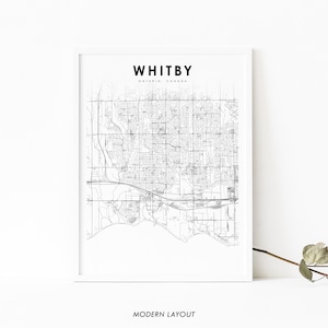 Whitby Ontario Map Print, ON Canada Map Art Poster, Ajax Oshawa, City Street Road Map Print, Nursery Room Office Wall Decor, Printable Map