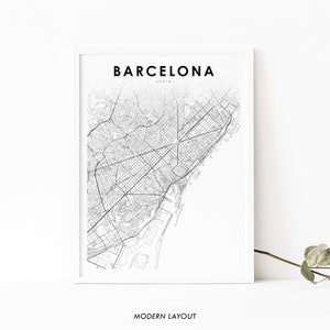 Impressão de mapa do centro de Barcelona, Espanha, pôster de arte do mapa de Espanha, impressão de mapa de estradas da cidade, decoração de parede de quarto de berçário, mapa para impressão