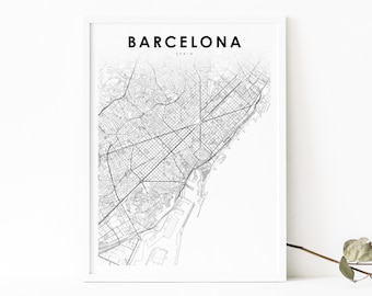 Downtown Barcelona Spain Map Print, España Map Art Poster, City Street Road Map Print, Nursery Room Wall Office Decor, Printable Map