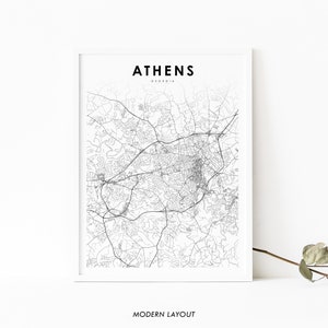Athen GA Karte Print, Georgia USA Karte Kunst Poster, Athen-Clarke, City Street Road Map Print, Kinderzimmer Wand Büro Dekor, druckbare Karte