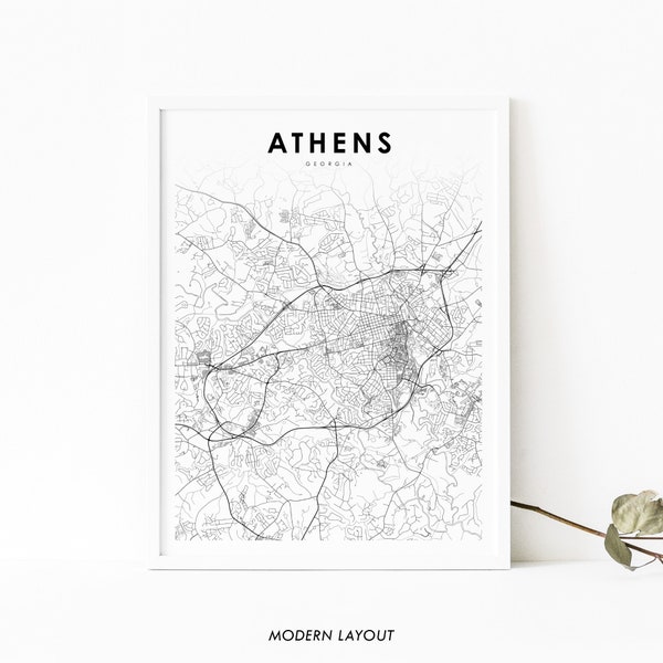 Athens GA Map Print, Georgia USA Map Art Poster, Athens-Clarke, City Street Road Map Print, Nursery Room Wall Office Decor, Printable Map