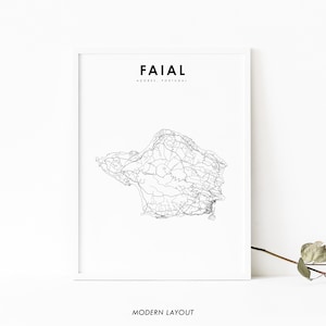 Faial eiland Azoren kaart afdrukken, Portugal routekaart poster, Fayal Ilha do Faial Açores kaart kunst, kinderkamer muur kantoor decor, afdrukbare kaart