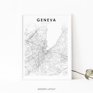 Impressão de mapa de Genebra Suíça, pôster de arte de mapa suíço de Genebra, impressão de mapa de estrada de rua da cidade, decoração de escritório de parede de quarto de berçário, mapa imprimível