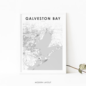 Galveston Bay TX Karte Print, Texas USA Karte Kunst Poster, Stadt Straße Road Map Print, Kinderzimmer Büro Wand Dekor, druckbare Karte