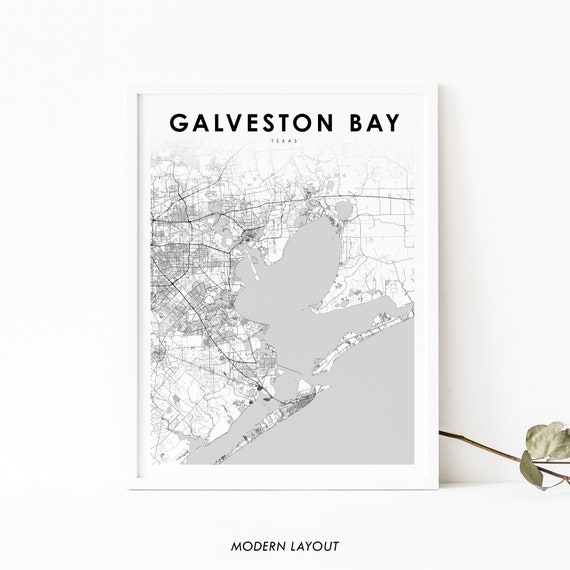 Galveston Bay TX Map Print, Texas USA Map Art Poster, City Street Road Map Print, Nursery Room Office Wall Decor, Printable Map