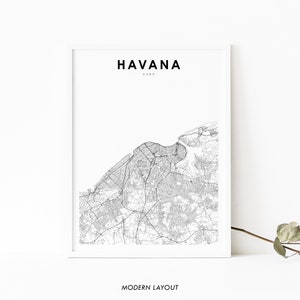 Impressão de mapa de Havana Cuba, pôster de arte de mapa, La Habana cubana, impressão de mapa de estradas de rua da cidade, decoração de escritório de parede de berçário, mapa imprimível