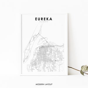 Eureka CA Karte Print, Kalifornien USA Karte Kunst Poster, Humbold Bay, Stadt Straße Straße Karte Druck, Kinderzimmer Wand Büro Dekor, druckbare Karte