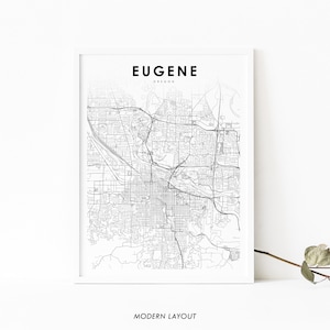 Eugene OR kaart afdrukken, Oregon USA kaart kunst poster, Emerald Valley, City Street routekaart afdrukken, kinderkamer muur kantoor decor, afdrukbare kaart