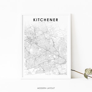 Kitchener Ontario Map Print, ON Canada Map Art Poster, Waterloo, City Street Road Map Print, Nursery Room Wall Office Decor, Printable Map