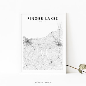 Finger Lakes NY carte impression, New York USA carte Art affiche, ville rue route carte impression, pépinière chambre mur bureau Decor, carte imprimable