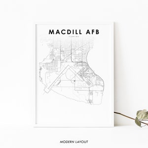 MacDill AFB FL kaart afdrukken, Air Force Base Florida USA, legerbasis poster, militaire basiskaart kunst, kantoor muur decor, minimalistische, afdrukbare kaart