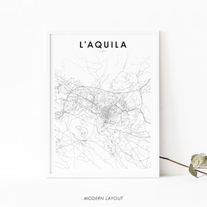 Impressão de mapa de L'Aquila Itália, pôster de arte de mapa de Itália, LAquila Abruzzo, impressão de mapa de estradas de ruas da cidade, decoração de parede de quarto de berçário, mapa para impressão