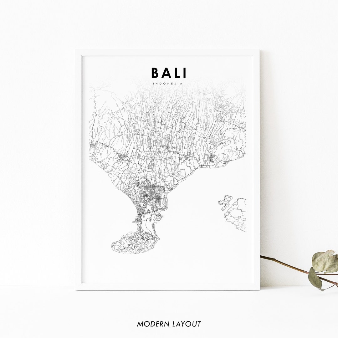 South Bali Indonesia Map Print, Southern Bali Selatan Road Map Art ...