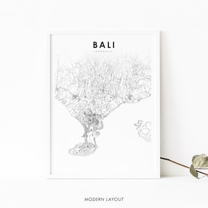 Zuid-Bali, Indonesië kaart afdrukken, Zuid-Bali Selatan wegenkaart kunstposter, kaartkunst, Denpasar kaart afdrukken, kamer kantoor muur decor afdrukbare kaart