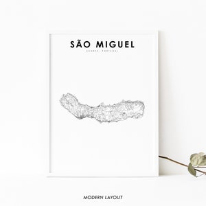 Sao Miguel Azoren kaart afdrukken, Portugal routekaart poster, São Miguel Açores Green Island kaart kunst, kinderkamer muur kantoor decor, afdrukbare kaart