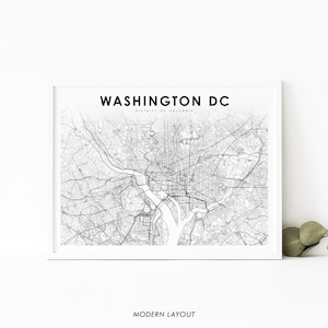 Impression de carte de Washington DC, District de Columbia USA carte Art affiche, impression de carte routière de la rue de la ville, pépinière chambre Wall Office Decor, carte imprimable